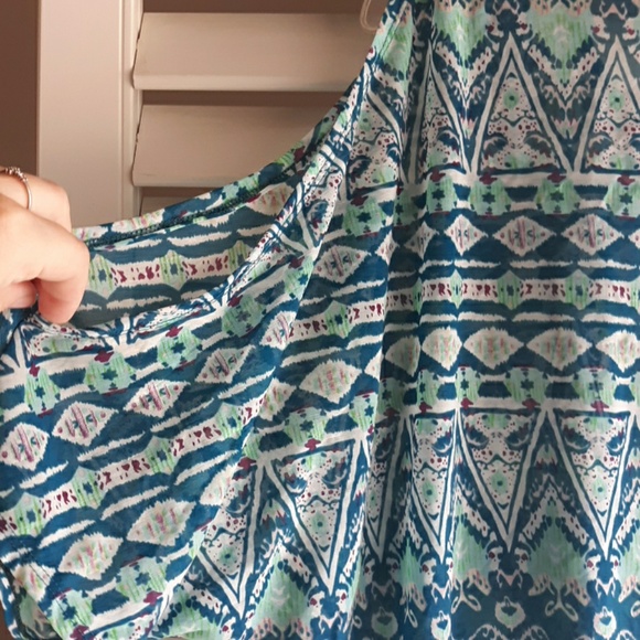 Dots sheer blue and green cold-shoulder blouse - Picture 8 of 8